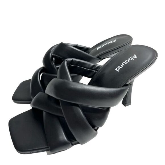 Abound Sandals Size 6.5‎ Black Square Toe Woven Slip On High Heels - Picture 1 of 8